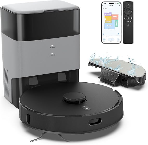 T20+ Robot Vacuum and Mop Combo Self-Emptying, 6,000Pa Suction Robot Vacuum Cleaner, 75-Day Hands-Free, Home Mapping, APP/Remote Control, 180Mins, Robotic Vacuum for Pet Hair, Carpet, Hard Floor