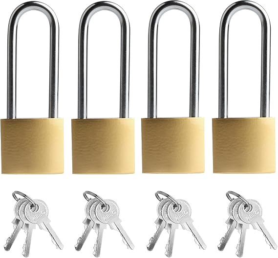 Pack of 4 Padlocks Long Shackle 32 mm Weatherproof Padlock with Key Large Padlocks with Same Key Security Lock for Garage Garden Locker Cellar Lock Padlocks