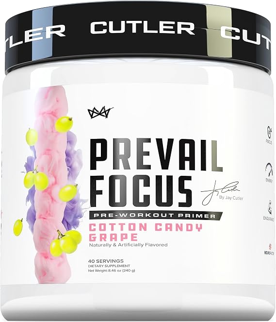 Prevail Pre Workout Powder with Nootropics: Pre Workout for Men and Women, Cutting Edge Energy and Focus Supplement with L Citrulline, Alpha GPC, L Tyrosine | Cotton Candy Grape, 40 Scoops | With NeuroFactor, L-Citrulline, Alpha GPC, L-Tyrosine and caffeine for sustained energy, focus and workout performance