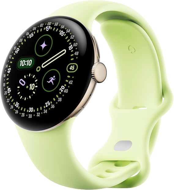 Google Pixel Watch 4 (41 mm) - Android Smartwatch with Domed Display, Comprehensive Health and Fitness Tracking and Help from Gemini - Champagne Gold Aluminium Case - Lemongrass Active Band - LTE