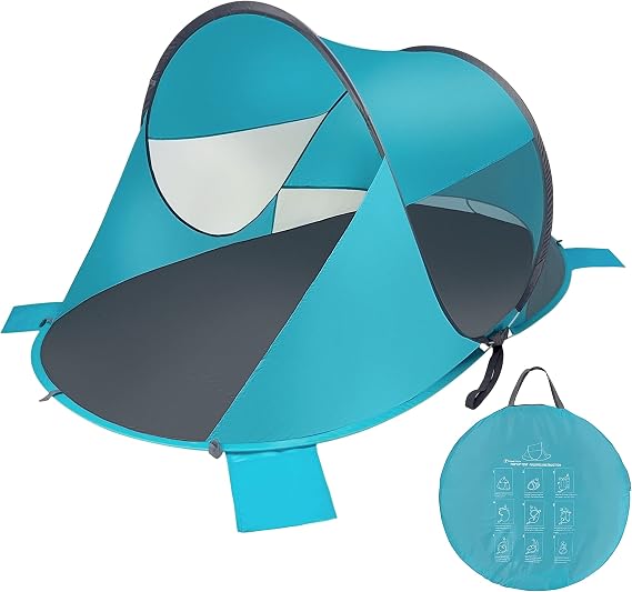Zento Deals Large Instant Pop Up Beach Tent - 3-4 Person Sun Shade Shelter with UV Protection - Tent with Carry Bag for Outdoor Activities - Easy Setup Windproof Waterproof Beach Canopy Cabana
