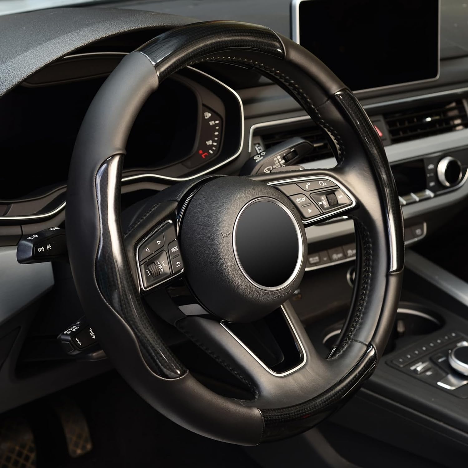 ZHOL Steering Wheel Cover Universal 15 Inch Microfiber Leather Carbon Fiber Steering Wheel Covers, Anti-Slip Car Interior Accessories for Men and Women, Black