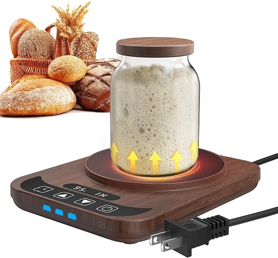 Sourdough Starter Warmer with Temperature Display,Sourdough Warming Mats 100F Electric Heating 12 Hours Timing Function Sourdough Heating Mat Bread for Baking Supplies Kitchen Bakers (Wood)