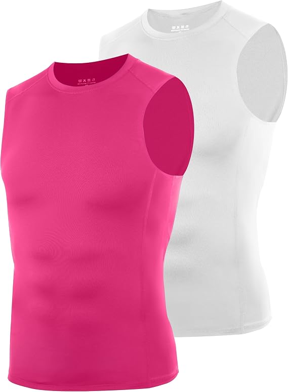 2 Pack Sleeveless Compression Shirt Men, Quick Dry Athletic Workout Tank Top, Gym Sports Base Layer Undershirts