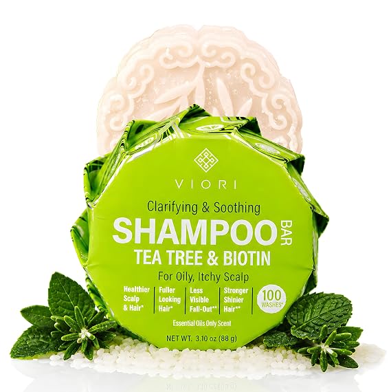 Viori Tea Tree Mint Shampoo Bar for Oily Scalp - Essential Oil, Rice Water