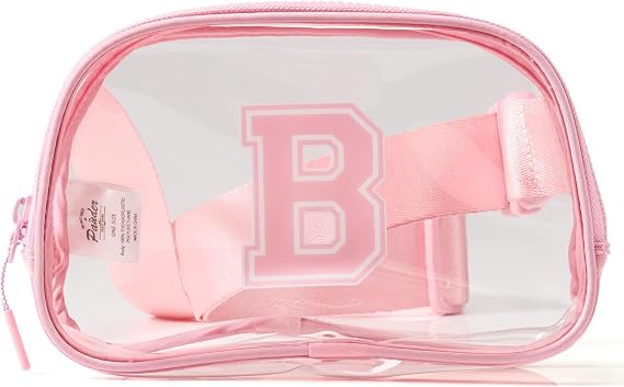 Pander Clear Small Belt Bag with Nylon Fabric Trim - Perfect for Game Day, Ballgame, Stadium Events Essentials - Light Pink/B