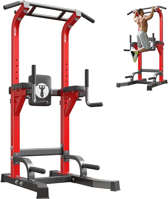 soges Pull Up Bar Dip Station, Power Tower with A Backrest, Adjustable Height Pull Up Bar Stand, Multi-Function Home Gym Strength Training