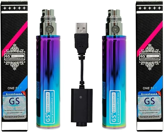GS Ego II 2200mah Huge Capacity Battery Edition 510 Double Pack with USB Charger Nicotine Free Empty Device (2PCS Rainbow)