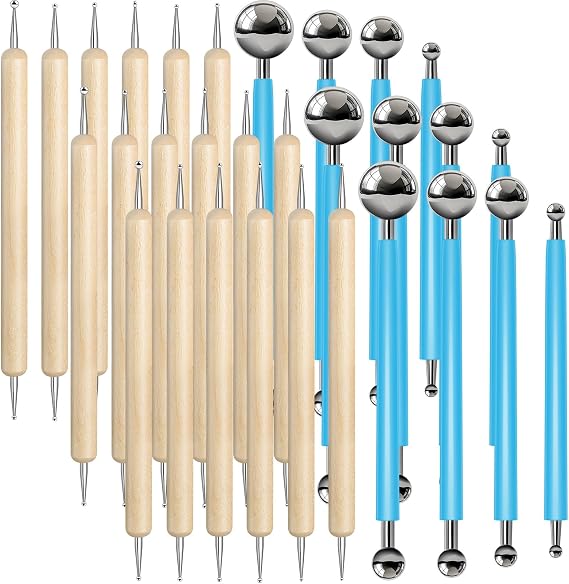 30Pcs Mandala Dotting Tools for Painting,Metal Embossing Tools Ball End Dot Art Tools for Rock Painting