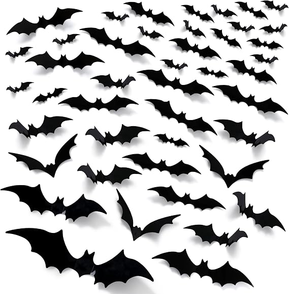 Bats Wall Decor, 170Pcs 3D Bat Halloween Decorations | Windows Stickers 6 Different Sizes PVC Black Bat Sticker for DIY Home Decor, Indoor Hallowmas Party Supplies
