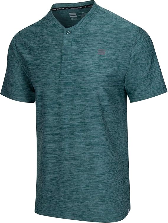 Three Sixty Six Collarless Golf Shirts for Men - Quick Dry Short Sleeve T-Shirt with 4-Way Stretch Fabric & UPF 30