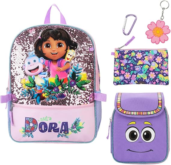 Bioworld Dora the Explorer Animated 5-Piece 16 Backpack And Lunch Set For School & Travel