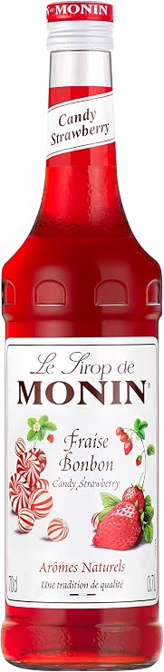 MONIN Premium Strawberry Candy Syrup 700ml, for Cocktails and Mocktails | 100% natural flavours and colourings, vegan-friendly, allergen-free, latte creation, cocktail mixer, bar and cafe essential