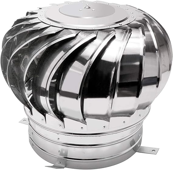 Stainless Steel Rotating Chimney Cowl Cap, Spinner Anti-Downdraught Fits Most Standard Chimney Pots Rotary Turbine Ventilator Rain and Snow Cover Flue Protector,200mm