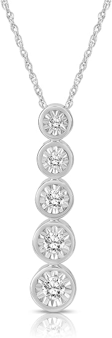 10K Gold or Silver Diamond Journey Pendant with Sterling Silver Chain Necklace (1/3 cttw, I-J Color, I2-I3 Clarity) 18"