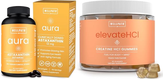 WellPath Astaxanthin 12mg Natural Astaxanthin Supplements from Microalgae and Creatine HCl Gummies 750mg Chewable Creatine Gummies for Women and Men 5g Monohydrate Equivalent