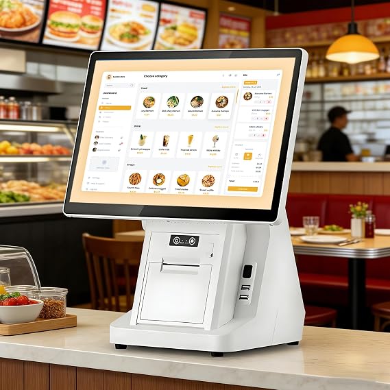 Cash Register Till, 15.6 Inch Touch Screen PC POS Systems for Small Business, All in One Smart Touch Screen Cash Register POS for Retail & Restaurant/Salons Single-Screen