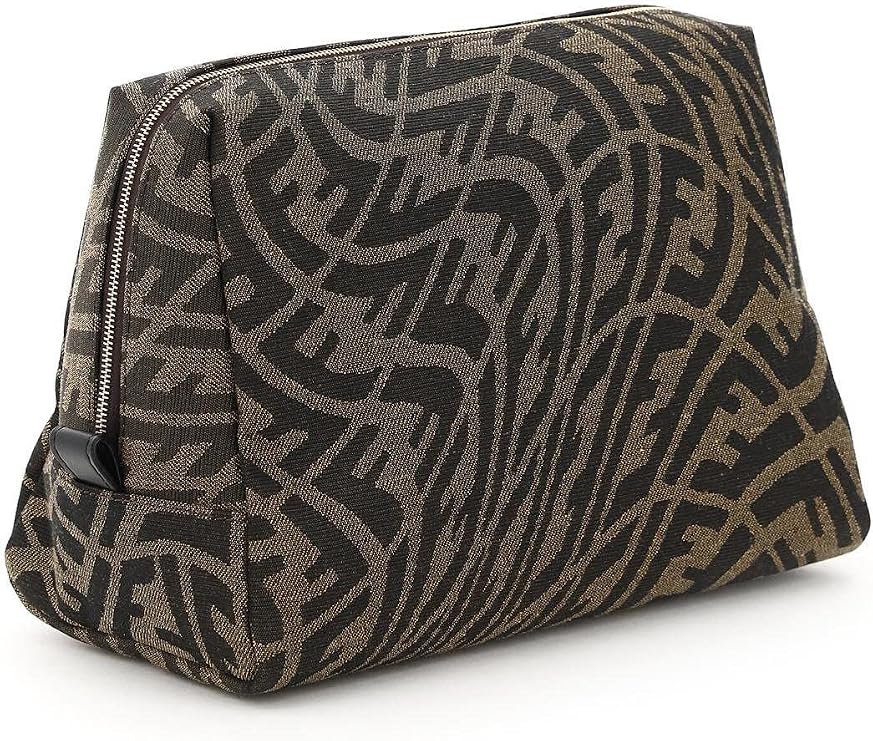 FENDI FF Vertigo Brown Coated Canvas Small Beauty Pouch 8N0179