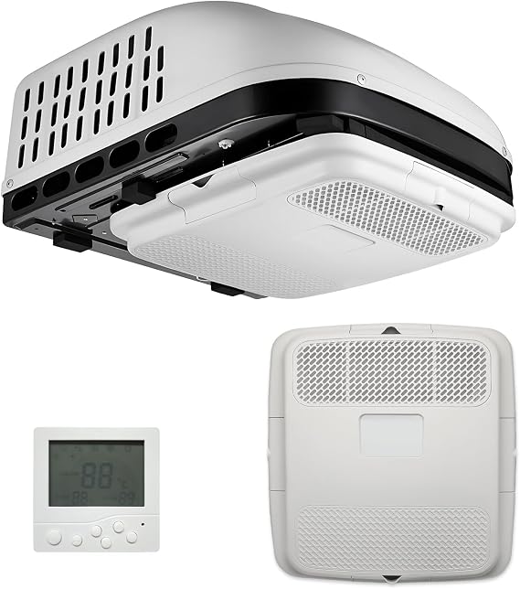 115V RV AC Unit with Heat, 15K BTU Ultra Quiet & Fast Cooling Rooftop AC Unit for Motorhome Camper Van Truck and Trailer, White