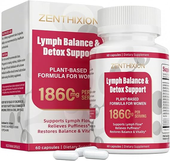 Lymphatic Drainage Supplements, 1860mg Lymph System Support Supplement for Women with Dandelion, Burdock, Echinacea,Rutin, Turmeric,Cleavers & More, 60 Capsules