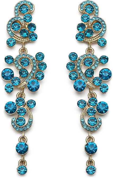 BriLove Women's Bohemian Boho Wedding Bridal Crystal Floral Chandelier Hollow Dangle Earrings