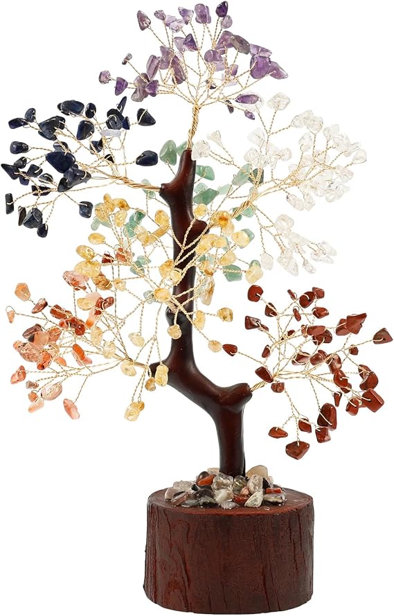 Tzgsonp 7 Chakra Healing Crystal Tree, Seven Chakra Crystal Tree of Life Gem Tree, Spiritual Decor for Home Office Feng Shui Decoration