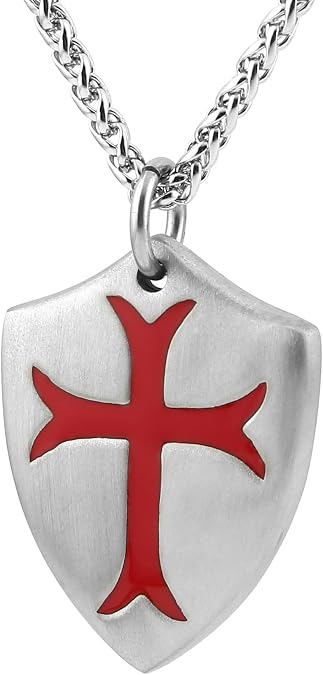 HZMAN Knights Templar Cross Joshua 1:9 Shield Stainless Steel Necklace