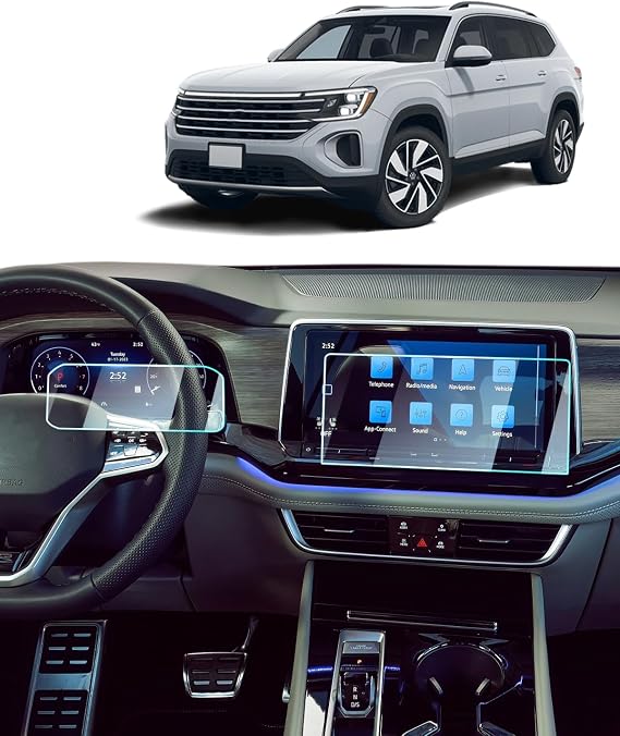 For 2025 VW Atlas Screen Protector -(2pcs) 2024 2025 Atlas (SE/SE with Technology/SEL/SEL Premium R-Line) Accessories 9H Tempered Glass 12Inch Navigation + 10.2 Inch Dashboard Touchscreen Anti-Scratch