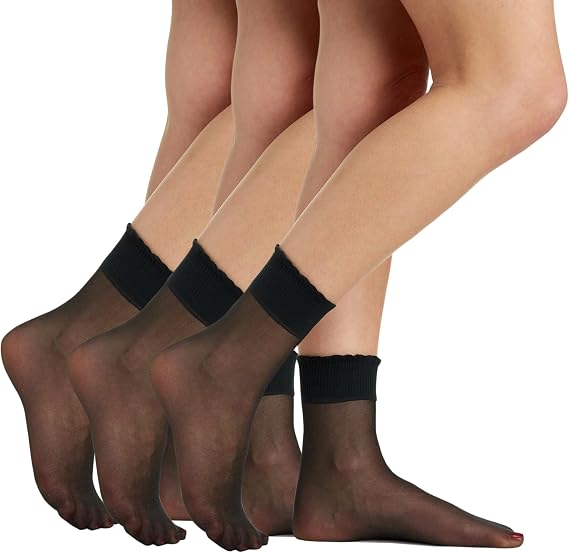 Berkshire 6953 Sheer Anklet Socks - 20 Denier Nylon Hosiery with Scallop Top & Sandalfoot Toe - 3 Pack