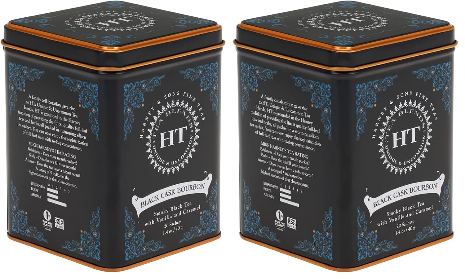 Harney & Sons Black Cask Bourbon Tea, 20 Sachets of Smoky Black Tea with Light Caramel Flavors Pack of 2