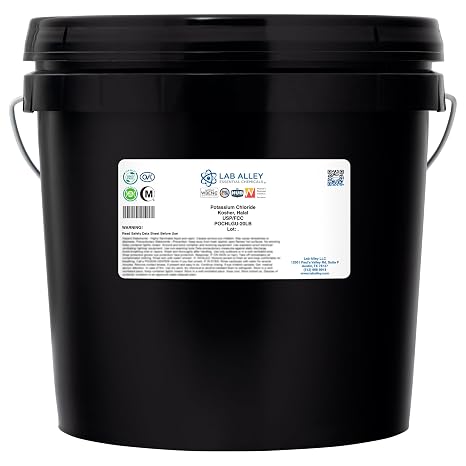 Lab Alley Potassium Chloride USP/FCC Grade, Kosher, Halal, Sodium-Free Salt Substitute and Food Additive for Culinary Use (20 Pounds)