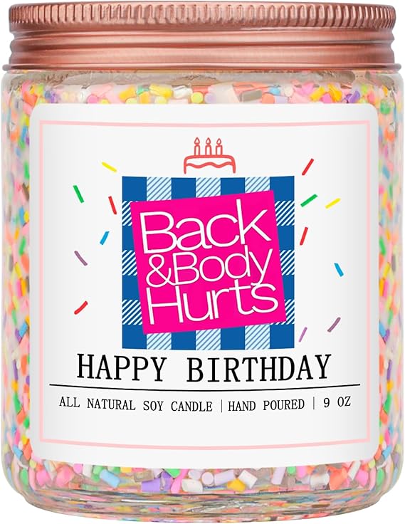 Homsolver Birthday Candles Gift for Her and Him, Birthday Gifts for Women Men, Unique Best Friend Gift Ideas -Back & Body Hurts Happy Birthday Candle