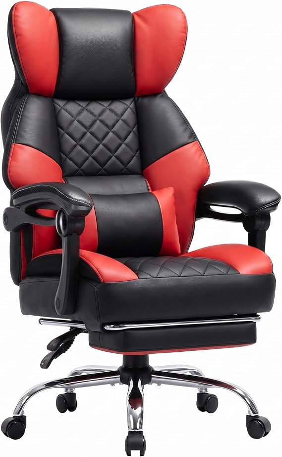 GTPLAYER Big&Tall Ergonomic Gaming Chair, Wide Spring Seat, Linkage Armrest,RED