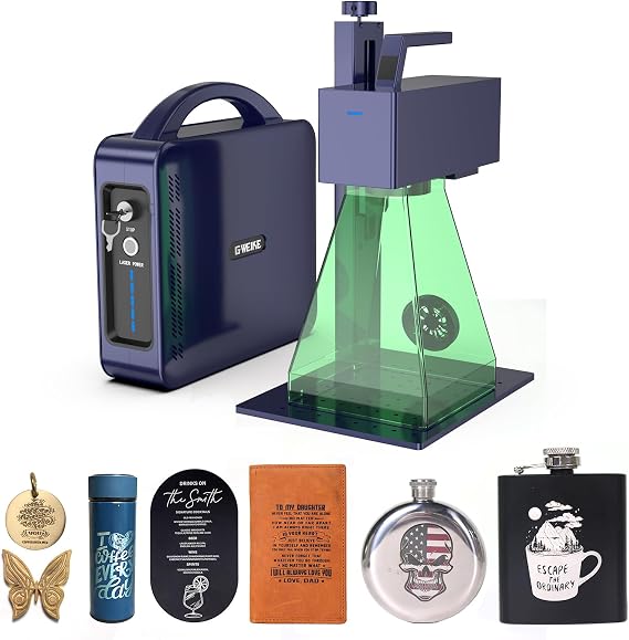 GWEIKE G2 Pro 30W Fiber Laser Engraving Machine, 15000mm/s Portable Laser Marking Machine, 4.3x4.3 inches Working Area, 8K/0.001mm High Precision Handheld Engraving Industrial Field Mirror Red Light