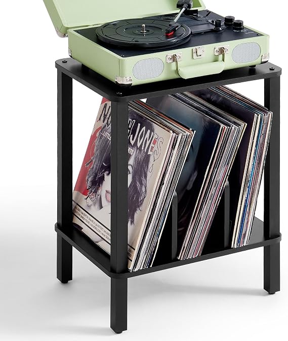 LELELINKY 2-Tier Record Player Stand for Vinyl Records Storage End Table