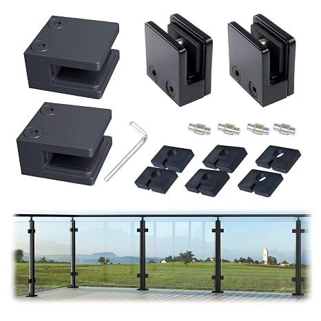 Muzata 4Pack Black Square Glass Clamp with Rubber Gaskets GA04 BP4
