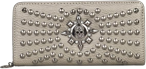 Goth Wallet, Skull Clutch Bag Skull Wallet Skulls Wallets for Women PU Leather Clutch Bag Gothic Wallets Gothic Purse (Grey)