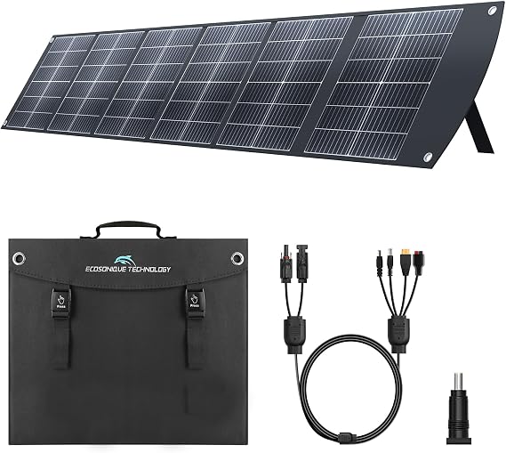 200W Portable Solar Panel with USB-C PD 65W & USB-A QC3.0, MC4 & DC-Output | Ecosonique Foldable & Lightweight with Kickstand for Power Stations, Generators, RVs, Camping, and Outdoor Use (for UK)