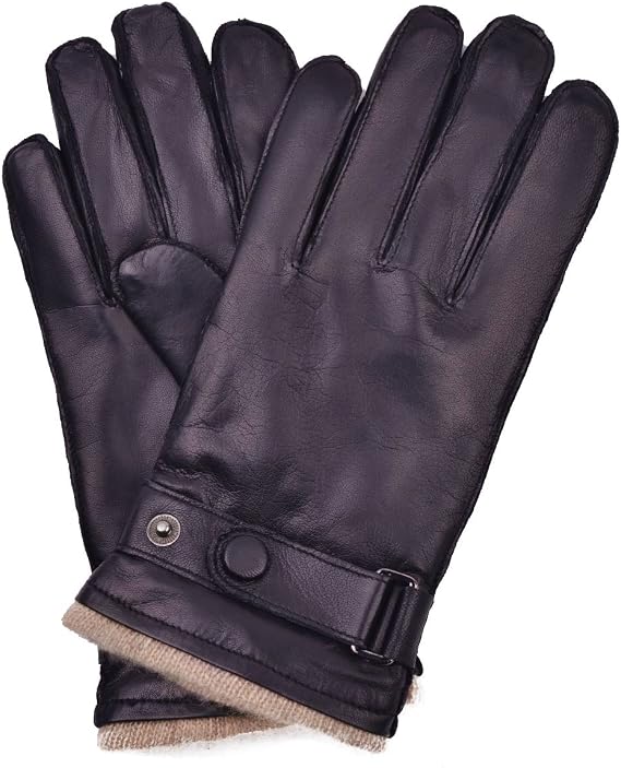 YISEVEN Men's Winter Cashmere Lined Touchscreen Lambskin Leather Gloves