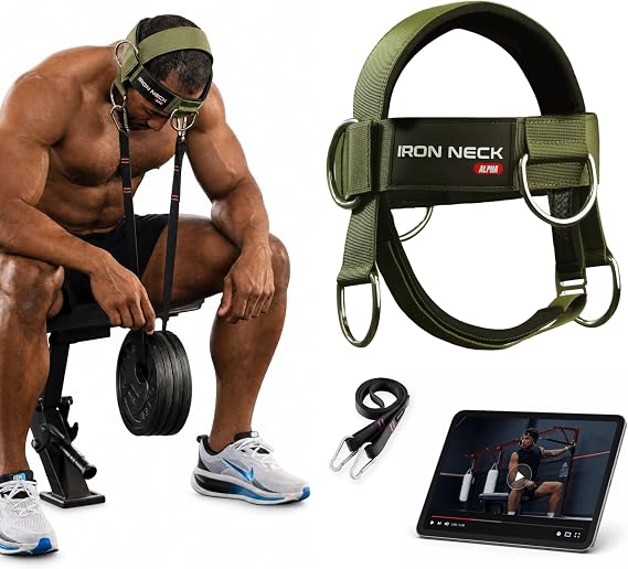 Alpha Neck Trainer - Exercise & Workout Equipment | Versatile Neck Exerciser, Strengthener, Trainer with Adjustable Head and Chin Strap, Portable Head Harness for Weight Lifting