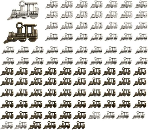 Opexicos 100Pcs Train Charms Train Engine Pendants Antiqued Silver Tone 3D 15 x 15 mm Making DIY Handmade Accessories Craft