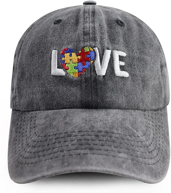 Proud Autism Mom Hat for Women, Adjustable Washed Cotton Embroidered Autistic Puzzle Piece Mama Baseball Cap