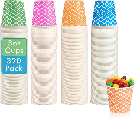 LITOPAK 320 Pack 3 oz Paper Cups, Colorful Disposable Small Bathroom Cups | Disposable, Small Mouthwash Cups, For Home, Bathroom, Picnic, Party, and Events