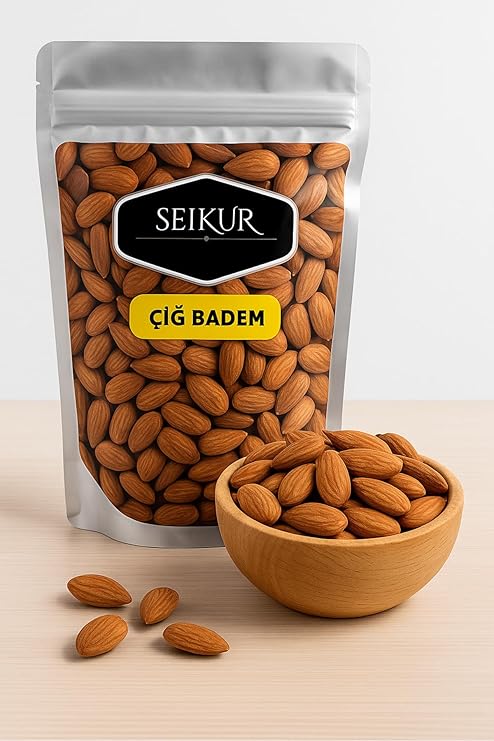 SELKUR Çiğ Badem 1kg Doypack Ambalaj Iri Tane