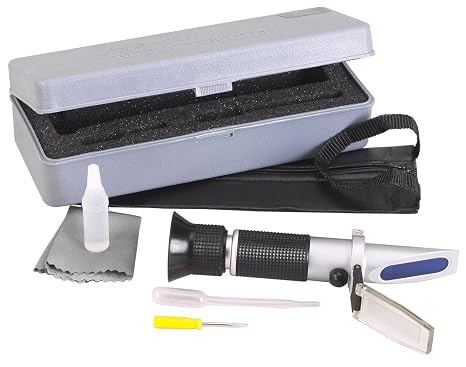 Robinair 75240 Coolant and Battery Refractometer - Use to Measure the Freeze Point of Propylene or Ethylene Glycol Based Cooling Systems and Check Battery Electrolyte Solution Strength