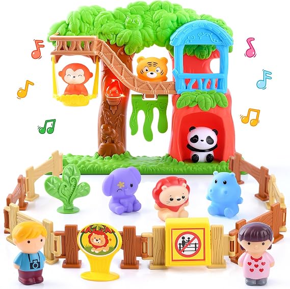 PLAY Safari Animals Figures Toys Playset with Light & Sound for Toddlers