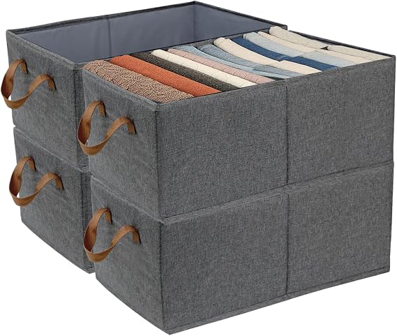 Storage Baskets, Collapsible Storage Box, Set of 4 Fabric Wardrobe Storage Organisers with Handles, for Shelves Toys and Clothes, 47*28*20cm
