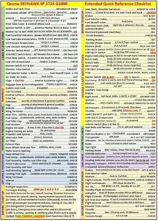 FTS Cessna 172S G1000 Universal Quick Reference Checklists