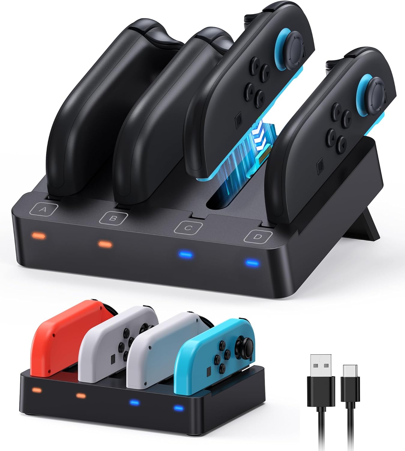Controller Charging Dock for Nintendo Switch 2 & Original Switch JoyCon, Horizontal Charger for Joy Con 2&1 with LED Indicator, Fast Charging Stand Accessories