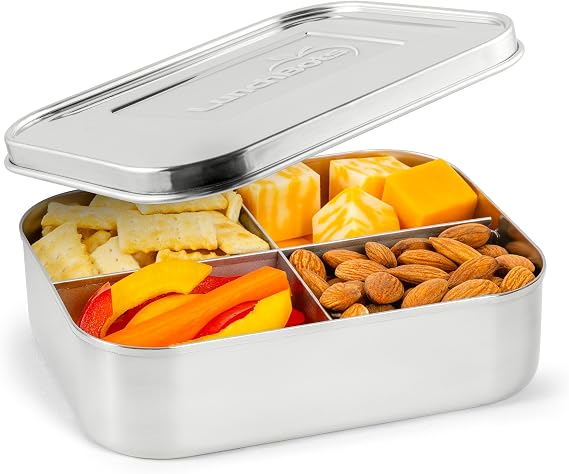 LunchBots Medium Quad Stainless Steel Kids Bento Box 4-Section 20oz